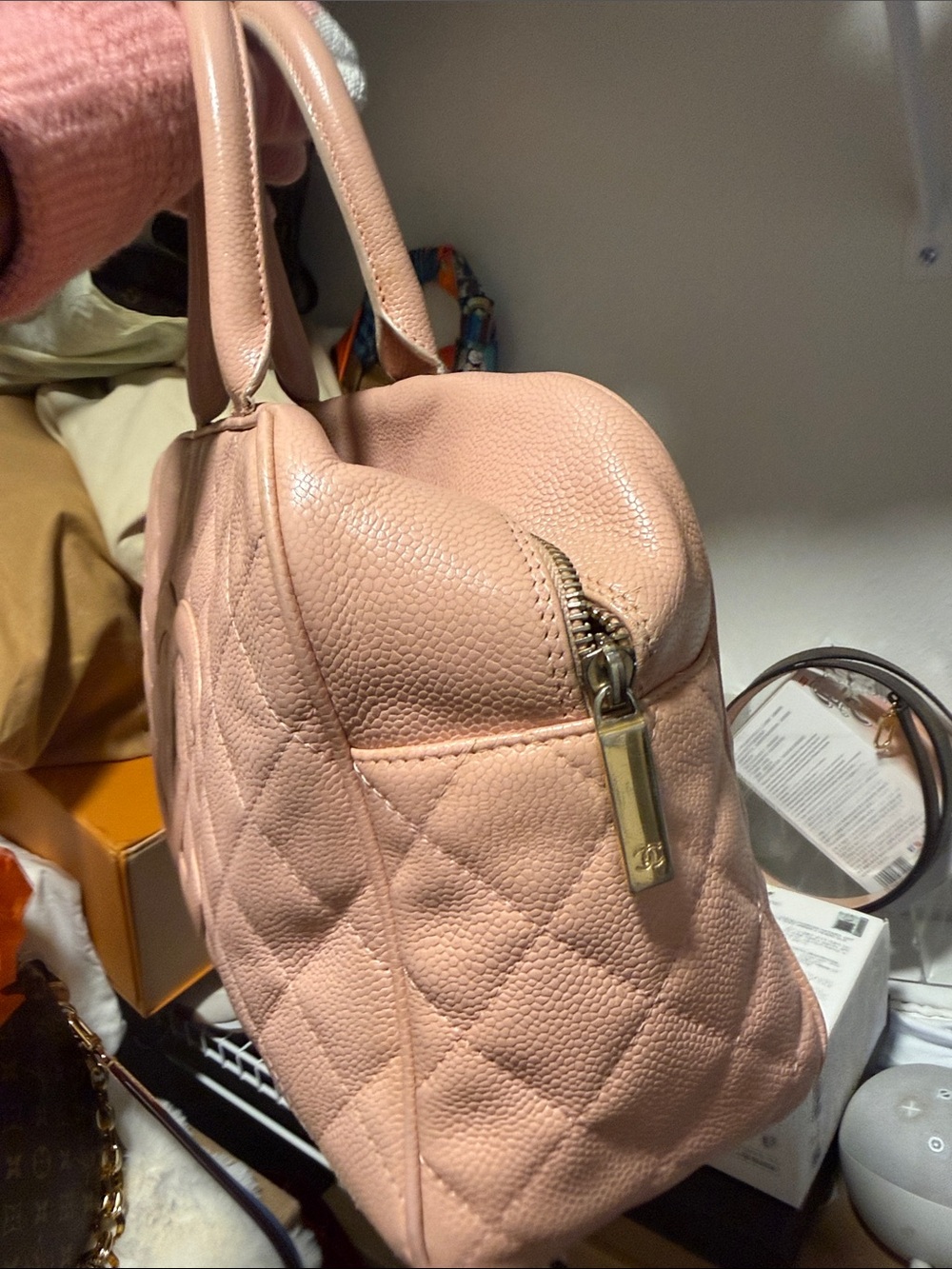 Chanel pink quilted caviar leather bowling bag - Picture 17 of 17